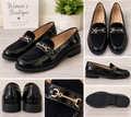 Women’s Black Patent & Faux Suede Horsebit Loafers – Gold Detail