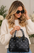 Ladies Monogram Print Dome Handbag with Detachable Cross body Strap