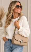 Ladies Flap Shoulder Bag with Braided Strap – Silver Tone Clasp