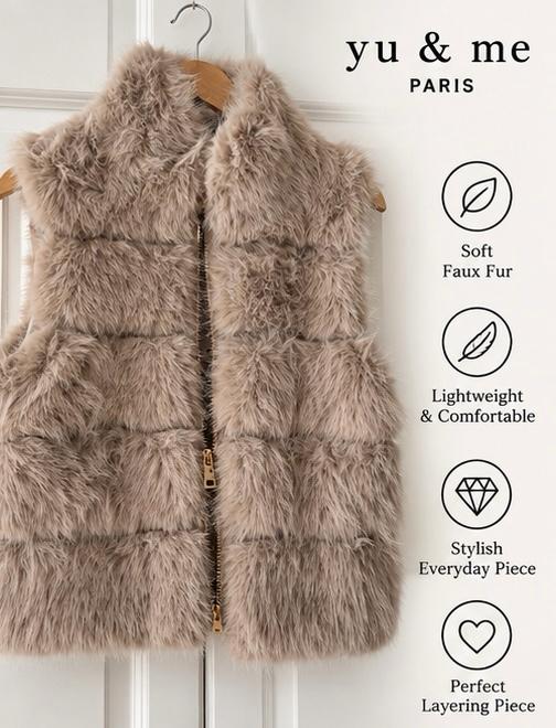 Ladies Yu & Me Paris Faux fur Zip-Up Waistcoat