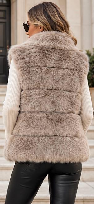 Ladies Yu & Me Paris Faux fur Zip-Up Waistcoat