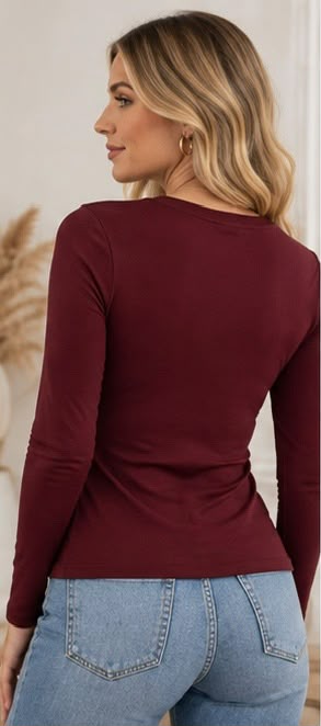 Ladies MC Lorene Soft Feel Stretch Crew Neck Top - Burgundy