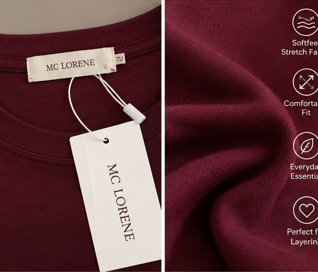 Ladies MC Lorene Soft Feel Stretch Crew Neck Top - Burgundy