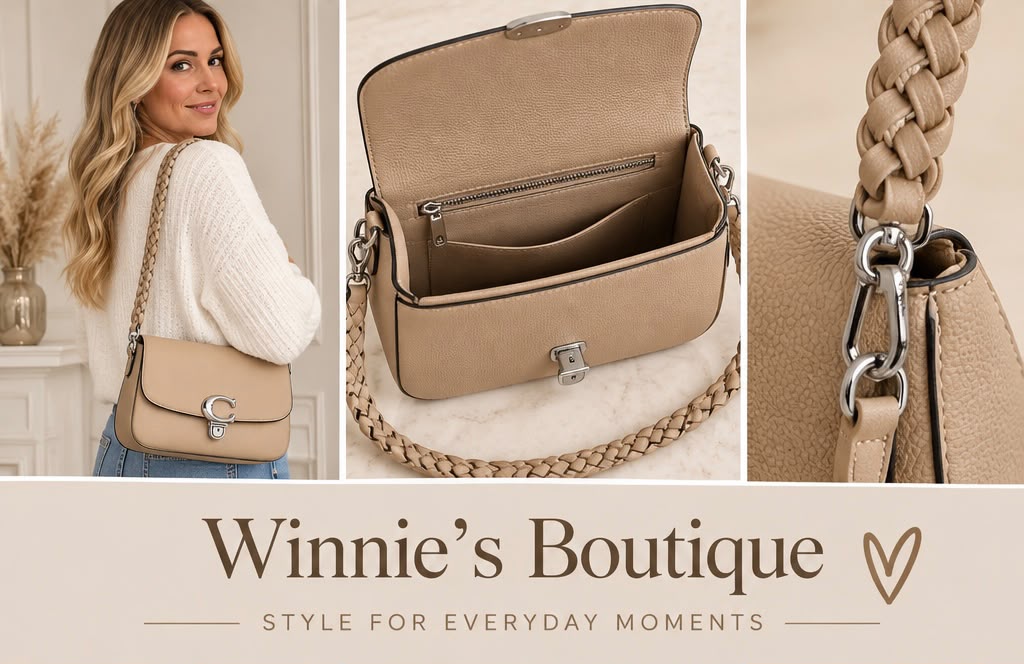 Ladies Flap Shoulder Bag with Braided Strap – Silver Tone Clasp